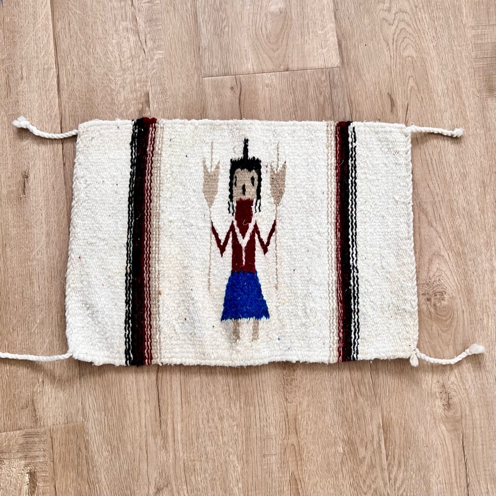 Navajo Yei Pictorial Weaving Handmade Rug Vintage Native American Art 18.5 X 13”
